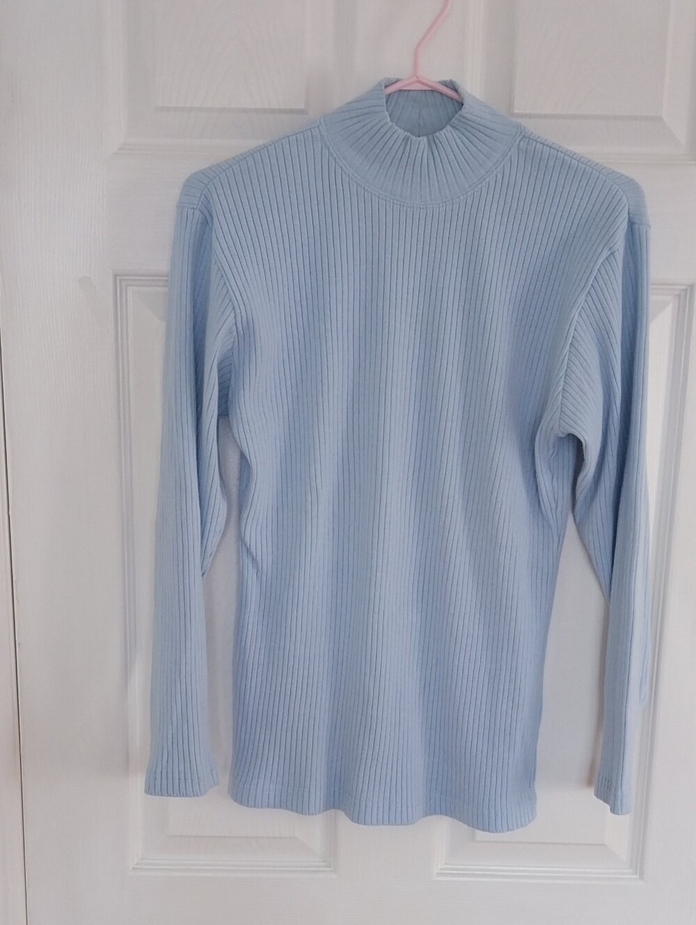Ribbed Mock Neck Long-Sleeve Top - Light Blue